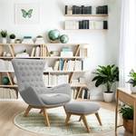 Fauteuil HEPBURN met stikwerk geweven stof - Geweven stof Saia: Lichtgrijs - Donkere eikenhout