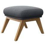 Hocker HEPBURN met houten pootjes geweven stof - Geweven stof Saia: Steengrijs - Donkere eikenhout