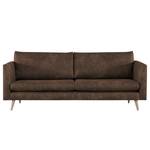 3-Sitzer Sofa Kayena Antiklederlook - Microfaser Priya: Dunkelbraun - Buche Hell