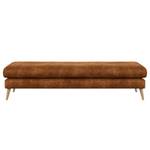 Banc repose-pieds Kayena Aspect cuir vieilli - Microfibre Priya: Cognac - Hêtre clair