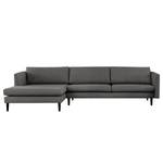 Ecksofa Kayena Webstoff - Webstoff Lark: Dunkelgrau - Longchair davorstehend links - Schwarz