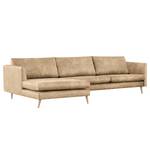 Ecksofa Kayena Antiklederlook - Microfaser Priya: Beige - Longchair davorstehend links - Buche Hell