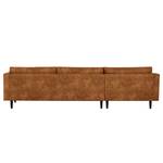 Ecksofa Kayena Antiklederlook - Microfaser Priya: Cognac - Longchair davorstehend links - Schwarz