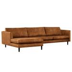 Ecksofa Kayena Antiklederlook - Microfaser Priya: Cognac - Longchair davorstehend links - Schwarz