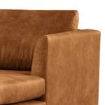 Ecksofa Kayena Antiklederlook - Microfaser Priya: Cognac - Longchair davorstehend rechts - Buche Hell