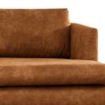 Ecksofa Kayena Antiklederlook - Microfaser Priya: Cognac - Longchair davorstehend rechts - Buche Hell