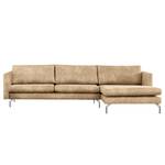 Ecksofa Kayena Antiklederlook - Microfaser Priya: Beige - Longchair davorstehend rechts - Chrom glänzend