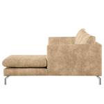 Ecksofa Kayena Antiklederlook - Microfaser Priya: Beige - Longchair davorstehend rechts - Chrom glänzend