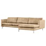 Ecksofa Kayena Antiklederlook - Microfaser Priya: Beige - Longchair davorstehend rechts - Chrom glänzend