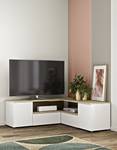 Tv-meubel Angle 130 gecoate spaanplaat - wit/eikenhouten look - Wit/eikenhouten look