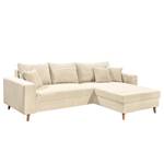 Ecksofa Unra mit Longchair Cordstoff Zuri: Creme