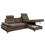 Hoekbank Sikalas met chaise longue Geweven stof Roge: Espresso - Longchair vooraanzicht rechts