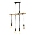 Hanglamp Woody 4 lichtbronnen grenenhout/staal - zwart/bruin