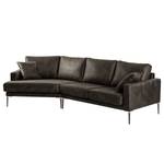 Ecksofa Sauvo Antiklederlook - Microfaser Yaka: Schwarz-Braun - Longchair davorstehend links