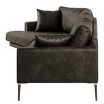 Ecksofa Sauvo Antiklederlook - Microfaser Yaka: Schwarz-Braun - Longchair davorstehend links