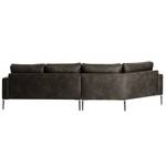 Ecksofa Sauvo Antiklederlook - Microfaser Yaka: Schwarz-Braun - Longchair davorstehend links