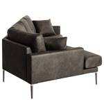 Ecksofa Sauvo Antiklederlook - Microfaser Yaka: Schwarz-Braun - Longchair davorstehend links