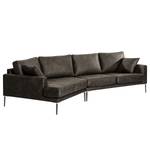 Ecksofa Sauvo Antiklederlook - Microfaser Yaka: Schwarz-Braun - Longchair davorstehend links