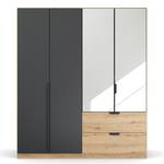 Draaideurkast Dark&Wood met lades metallic grijs/Artisan eikenhouten look - Breedte: 181 cm - Met spiegeldeuren