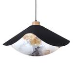 Suspension Hattu 1 ampoule Chêne massif / Tissu mélangé - Noir / Blanc - Diamètre : 50 cm