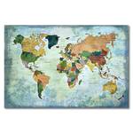 Afbeelding Old Worldmap One massief sparrenhout/textielmix - 80 x 120 cm - Turquoise