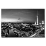 Leinwandbild Berlin City Fichte Massiv / Mischgewebe - 80 x 120 cm - Schwarz / Weiß