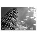 Quadro Leaning Tower Abete massello / Tessuto misto - 80 x 120 cm - Nero / Bianco