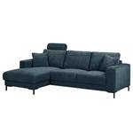 Hoekbank Arietta met chaise longue Geweven stof Cieli: Donkerblauw - Longchair vooraanzicht links