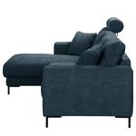 Hoekbank Arietta met chaise longue Geweven stof Cieli: Donkerblauw - Longchair vooraanzicht links