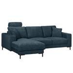 Hoekbank Arietta met chaise longue Geweven stof Cieli: Donkerblauw - Longchair vooraanzicht links