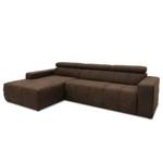 Ecksofa Freetown mit Longchair Microfaser Medea: Dunkelbraun - Longchair davorstehend links - Keine Funktion