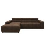 Ecksofa Freetown mit Longchair Microfaser Medea: Dunkelbraun - Longchair davorstehend links - Keine Funktion