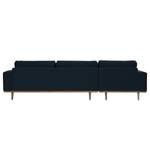 Hoekbank BOVLUND met chaise longue structuurstof - Velours Sadia: Donkerblauw - Longchair vooraanzicht links