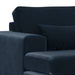 Hoekbank BOVLUND met chaise longue structuurstof - Velours Sadia: Donkerblauw - Longchair vooraanzicht links