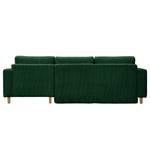 Divano angolare MAISON + funzione letto Velluto a coste Poppy: verde abete - Longchair preimpostata a destra