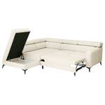 Ecksofa Nonza mit Ottomane Webstoff Cieli: Creme - Ottomane davorstehend links