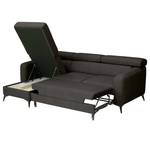 Hoekbank Nonza met chaise longue geweven stof - Geweven stof Cieli: Antracietkleurig - Longchair vooraanzicht links