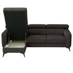 Hoekbank Nonza met chaise longue geweven stof - Geweven stof Cieli: Antracietkleurig - Longchair vooraanzicht links