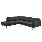 Ecksofa LANDOS mit Ottomane Strukturstoff Foxy: Schwarz - Ottomane davorstehend links