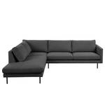 Ecksofa LANDOS mit Ottomane Strukturstoff Foxy: Schwarz - Ottomane davorstehend links