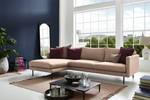 Hoekbank LANDOS met chaise longue Structuurstof Foxy: Lichtbruin - Longchair vooraanzicht links