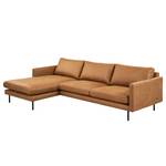 Ecksofa LANDOS mit Longchair Microfaser Dafina: Cognac - Longchair davorstehend links