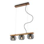 Hanglamp Jiroma 3 lichtbronnen aluminium/rookglas - zwart/bruin