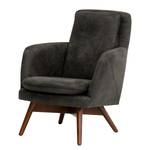 Fauteuil Himos Velours - Microfibre Goda: Anthracite - Hêtre - Sans repose-pieds