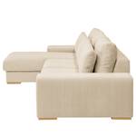 Hoekbank Gurabo met chaise longue geweven stof - Corduroy Lola: Crèmekleurig - Longchair vooraanzicht links