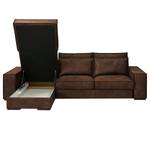 Hoekbank Gurabo met chaise longue geweven stof - Microvezel Yaka: Bruin - Longchair vooraanzicht links