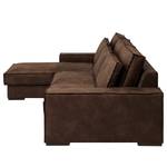 Hoekbank Gurabo met chaise longue geweven stof - Microvezel Yaka: Bruin - Longchair vooraanzicht links