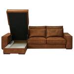 Hoekbank Gurabo met chaise longue geweven stof - Microvezel Yaka: Cognackleurig - Longchair vooraanzicht links