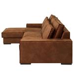 Hoekbank Gurabo met chaise longue geweven stof - Microvezel Yaka: Cognackleurig - Longchair vooraanzicht links