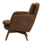 Fauteuil Himos Velours - Microfibre Goda: Marron chocolat - Hêtre - Avec repose-pieds